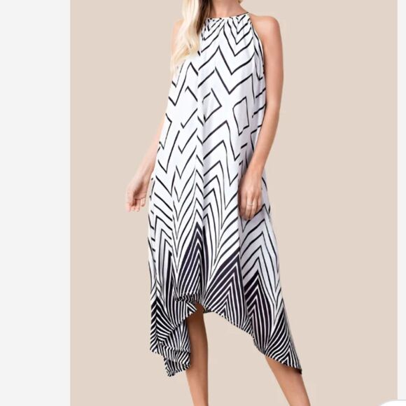 L Love Handkerchief Geo Midi Dress - Off White - Picture 1 of 4